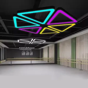Văn phòng LED treo đèn lục giác tròn vuông Vòng đèn chùm ánh sáng mờ tam giác tuyến tính ánh sáng mặt dây chuyền cho phòng tập thể dục