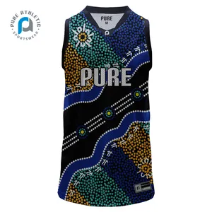 PURE Aboriginal Australia Singlet basket 100% poliester sublimasi desain kustom jersey basket anak-anak pria