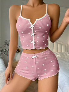 <span class=keywords><strong>Ensemble</strong></span> de pyjama sexy et luxueux avec short à bretelles et nœud, respirant, taille élastique, confortable pour la maison - Product Image 2