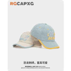 Rgcapxg Children Baseball Cap Lake Green Beige Embroidered Dinosaur Sun Protection Breathable - Product Image 4