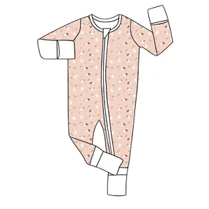 Sublimation Blank Baby Zip Up Romper Bamboo Pajamas Jumper Body Suit Baby Girl Sleeves Onesie