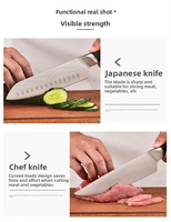 Juego de Cuchillos de Cocina Tc de Acero Inoxidable con Patrón Damasco, Juego de Cuchillos de Chef con Soporte de Madera