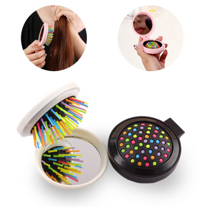 <b>Compact</b> Mirror Comb With Colorful Bristles Round Folding <b>Makeup</b> Mirror Mini Portable For Travel And Daily Use - Product Image 2
