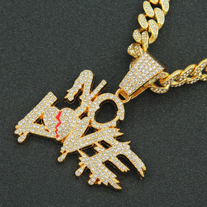 Personalità creativa nuova lettera di trapano completo collana con ciondolo a forma di <span class=keywords><strong>cuore</strong></span> <span class=keywords><strong>spezzato</strong></span> collana girocollo prepotente Hip Hop Cool - Product Image 3