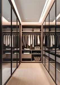 Armoire à double paroi en forme de L pour chambre à coucher, placards sur mesure avec poignée, armoire en bois avec accès piétonnier - Product Image 5