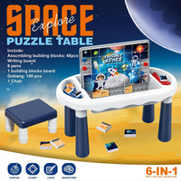 Juguete Educativo 2 en 1, Tablero de Dibujo y Bloques de Construcción, Mesa de Actividades para Niños con Bloques de Construcción y Tablero de Dibujo
