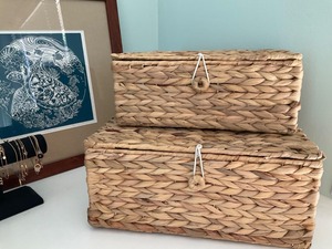 Water Hyacinth Basket with Lid Natural Handmade Woven Organizer Rustic Eco-Friendly <b>Collapsible</b> Water Hyacinth <b>Storage</b> Box - Product Image 3