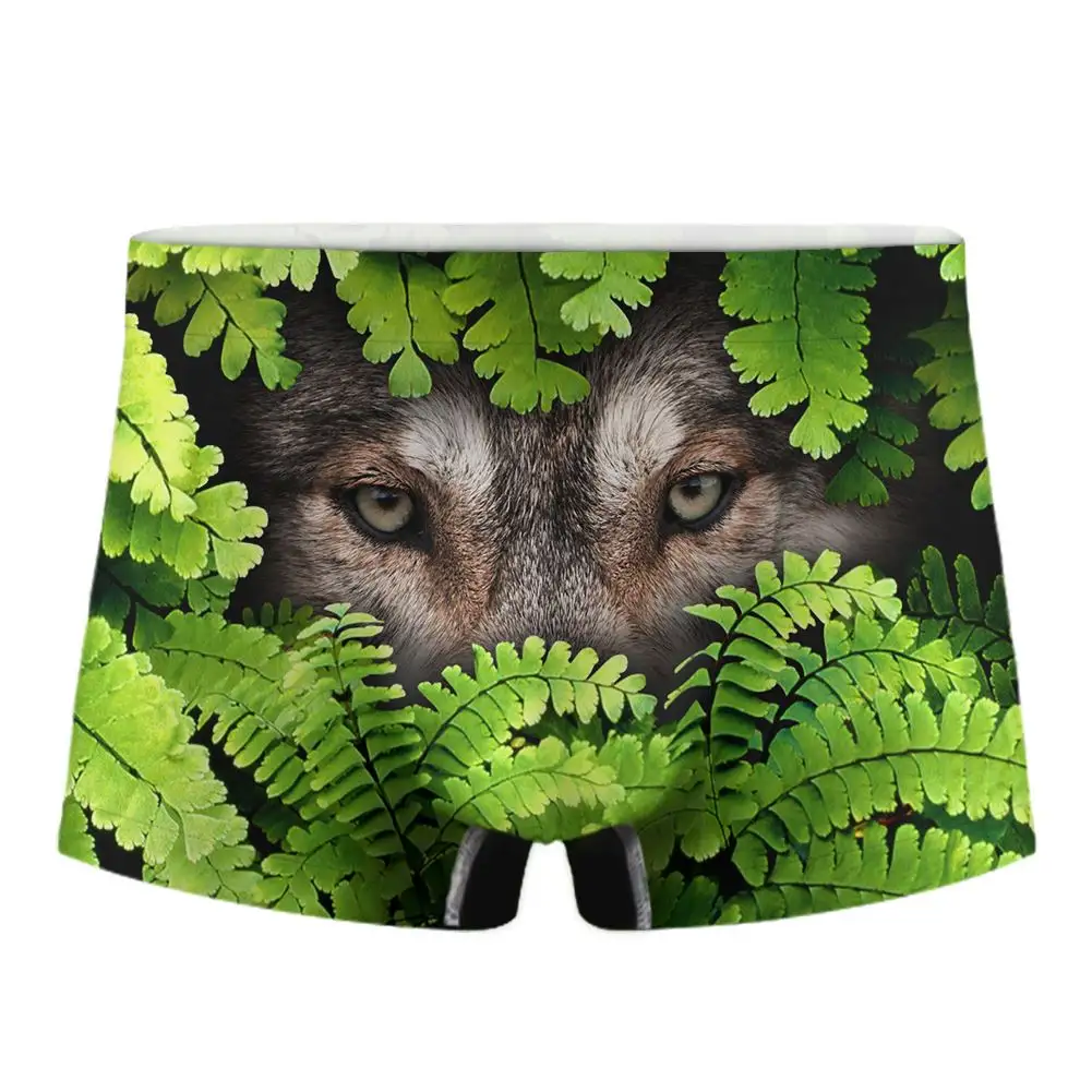 Dropshipping Wolf Print Mode Comfortabele Stretch Trunks Pack Korte Been Ondergoed No Fly Heren Boxer Briefs