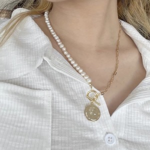 Collier avec pendentif en perle d'eau douce naturelle, style rétro simple, boucle OT, chaîne claviculaire, cadeau idéal pour les meilleures amies, pour les filles tendance - Product Image 4