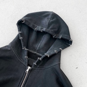 Designer Custom Streetwear Washed <b>Hoodies</b> Mens Blank <b>Black</b> 450gsm French Terry Vintage Distressed Acid Wash <b>Zip</b> Hoodie Men Print - Product Image 6