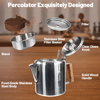Cafetière à Percolation en Acier Inoxydable Direct Usine avec Poignée en Bois Anti-Brûlure, pour Cuisinière, Idéale pour le Camping et les Voyages en Extérieur