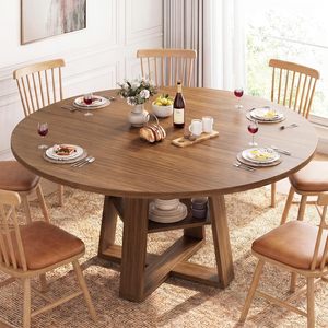 Mesa de Comedor Redonda Moderna SENYU con Estante de Almacenamiento, Muebles para el Hogar de Estilo Escandinavo, Base de Madera Maciza para 6 Personas - Product Image 1
