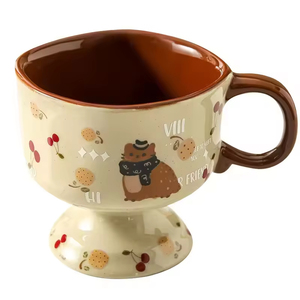 Tasse à thé en céramique vintage de style japonais avec motif de chat de dessin animé, 265 ml - Passe au micro-ondes et au lave-vaisselle, réutilisable pour les desserts et les glaces - Product Image 4