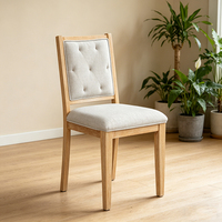 Ensemble de salle à manger rustique en chêne rond à ovale, chêne clair vieilli, chaises en lin capitonnées pour cuisine et réunions de famille