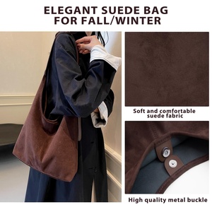 Factory Custom Logo Women's Bag Hot Sale Vintage Suede Leather <b>Tote</b> Bag Handbag with Polyester Lining - Product Image 2