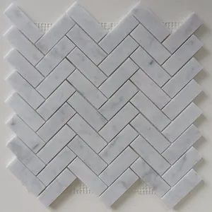 Natural Stone Herringbone Bianco Carrara White Carrera Marble Mosaic