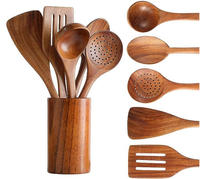 Ensemble d'ustensiles de cuisine en bois d'acacia et de teck, 9 pièces, antiadhésif, spatule, cuillère, bâtonnet