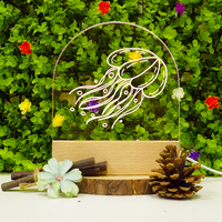 Méduse ovale motif de gravure au laser acrylique cadeau d'anniversaire en bois ensemble cadeau bois LED Base veilleuse ensemble cadeau promotionnel H