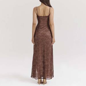 فستان إسبريسو طويل متطور Oem فاخر من الدانتيل مصنع ملابس مخصصة للنساء - Product Image 4