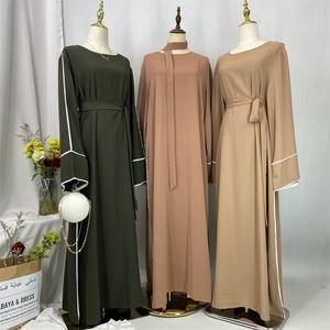Abaya Maxi d'été de couleur unie, de haute qualité, en tissu Nida, à porter au quotidien, avec passepoil blanc pour femmes musulmanes 6472 # - Product Image 6