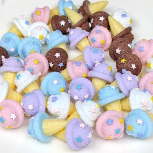 Kawaii 10Pcs Bintang 3D Es Krim Pencuci Mulut Resin Datar Backs Cabochon Mini Pasokan Seni Makanan Boneka Dekorasi Rumah Mainan