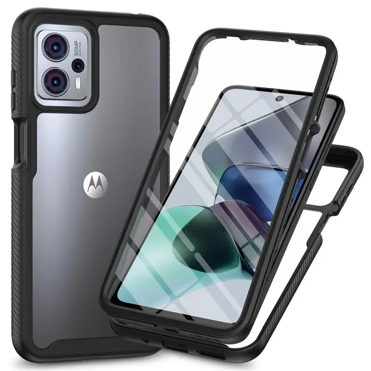 Coque de téléphone pour Motorola Moto G13 4G G23 4G 3 en 1 Housse de protection amovible avec film de protection d'écran PET