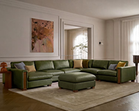 Canapé modulaire en cuir en forme de L FERLY, 6 pièces avec chaise longue et ottoman, reconfigurable pour salon