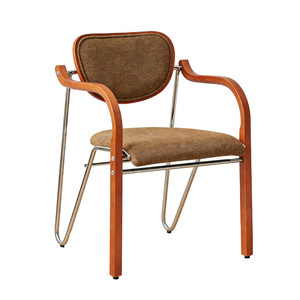 Chaise de salle à manger en bois massif de style vintage avec dossier rembourré en tissu, design minimaliste, pour la maison, le café, la bibliothèque - Product Image 4