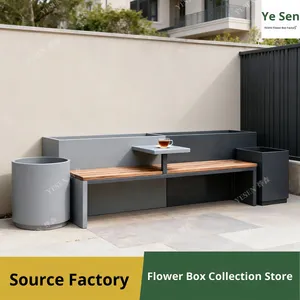 Fioriera da Esterno in Acciaio Inox con Panchina, Vaso Moderno e Semplice da Terra per Cortile e Villa - Product Image 3
