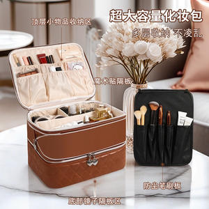 Trousse de maquillage lumineuse à double couche avec lumière LED, grande capacité, miroir portable, sac de maquillage de luxe, organisateur pour le rangement à domicile - Product Image 3