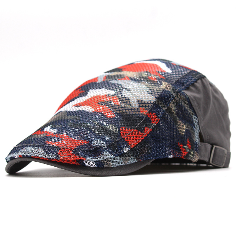 HZM-25028 Summer Adjustable Breathable Cool Camo Thin Mesh Flat Cap Sports Beret Ivy Hat for Men