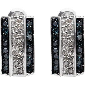 Ornaatis Diamond Bar <b>Stud</b> <b>Earrings</b> 0.75 Cttw Round Cut White And Blue In 925 Sterling <b>Silver</b> For Women - Product Image 2