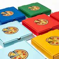 Boîte à pizza en carton ondulé kraft écologique personnalisée, imprimée quadricolore, avec pelliculage mat, design pliable et logo découpé