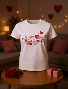 T-shirt per San Valentino da donna, manica corta, girocollo, vestibilità comoda, casual, stampata con cuori e lettere, jersey 100% cotone - Product Image 2