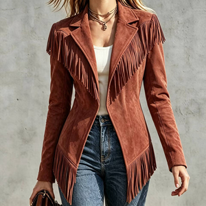Retro 2026 Fall Faux <strong>Suede</strong> <strong>Fringe</strong> Blazer <strong>Jacket</strong> for Women Tassel Hem Open Front Fitted Western <strong>Jacket</strong> - Product Image 6