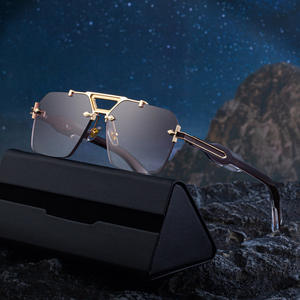 Lunettes de soleil polygonales sans monture pour hommes Cy-69361, protection UV400, monture en plastique et métal, verres en PC, couleur noire, protection solaire extérieure - Product Image 1