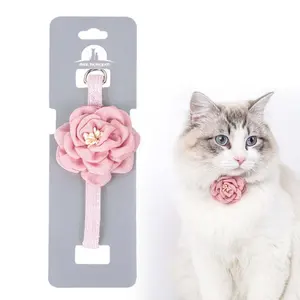 Collar de Color sólido para mascotas, Collar de gato con hebilla ajustable de flores, de algodón, trajes de decoración para perros pequeños, suministros para cachorros