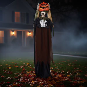 Décoration d'extérieur pour Halloween, tête de citrouille fantôme animatronique grandeur nature de 5,6 pieds, activée par le son, décor de fête effrayant et sinistre - Product Image 2