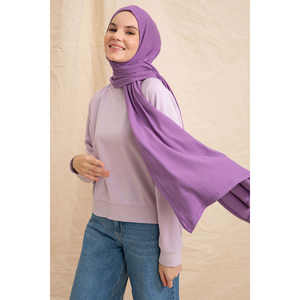 Bufanda de algodón color lavanda para mujer, longitud media, color liso, transpirable, accesorio de moda - Product Image 6