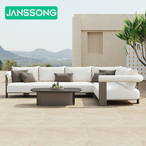 Set Sofa Mewah Modern Bentuk L dari Aluminium, Set Sofa Luar Ruangan, Furnitur Taman, Furnitur Pinggir Kolam Renang dari Logam, Sofa Taman Luar Ruangan - Product Image 6