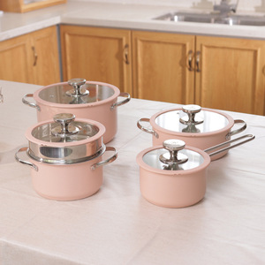 Yolecen – Ensemble de 9 ustensiles de cuisine antiadhésifs en acier inoxydable 304, comprenant une marmite à double anse, une cocotte vapeur, une casserole à lait et un <span class=keywords><strong>couvercle</strong></span> en verre, style coréen - Product Image 2