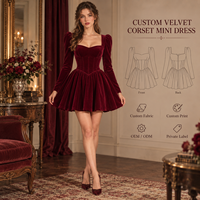 Robe Courte Femme en Velours avec Col Cœur, Bustier Corset, Manches Longues Bouffantes et Jupe Évasée pour Cocktail – Vente en Gros