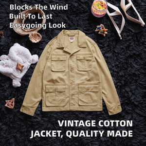 แจ็คเก็ตบอมเบอร์ผู้ชายสไตล์วินเทจลำลองสำหรับฤดูใบไม้ร่วง ทรงหลวม ผ้าฝ้าย 100% เป็นมิตรกับสิ่งแวดล้อม กันลม ระบายอากาศดี ติดกระดุมเม็ดเดียว - Product Image 2