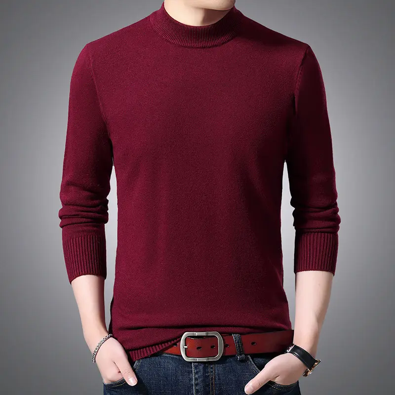 Suéter de cuello alto para hombre, Jersey informal de Color sólido, novedad, Otoño e Invierno