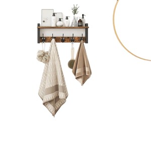 Simplified <b>Wall</b>-mounted Storage Rack 16.34in Wood Shelf With 4 <b>Hooks</b> Rustic Entryway <b>Key</b> Organizer - Product Image 5
