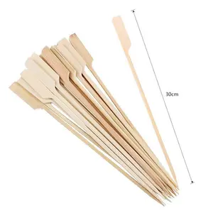 Espetos de churrasco resistentes descartáveis, varas de bambu em forma de remo, espetos de bambu liso de 30cm para keb