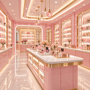 Elegante Exhibidor de Cosméticos y Perfumes en Rosa Dorado para Diseño de Interiores de Boutique de Belleza - Product Image 2
