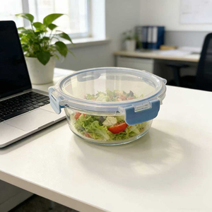 Elegante Recipiente Circular de Vidrio con Tapa Hermética, Excelente para Guardar Sales de Baño, Bolas de Algodón, Accesorio de Organización para Baño - Product Image 2