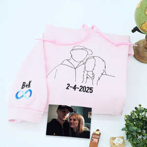 Sudadera o Sudadera con capucha bordada personalizada con imágenes en 3D regalo de invierno para parejas casadas con insignia decoración con lentejuelas - Product Image 5