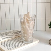 Mignon Verre en Verre Soufflé Motif Chat de Dessin Animé 401-500ml, Tasse à Eau en Verre Sodocalcique avec Imprimé Chat Kawaii Rose et Blanc pour Lait et Jus, Logo Personnalisé